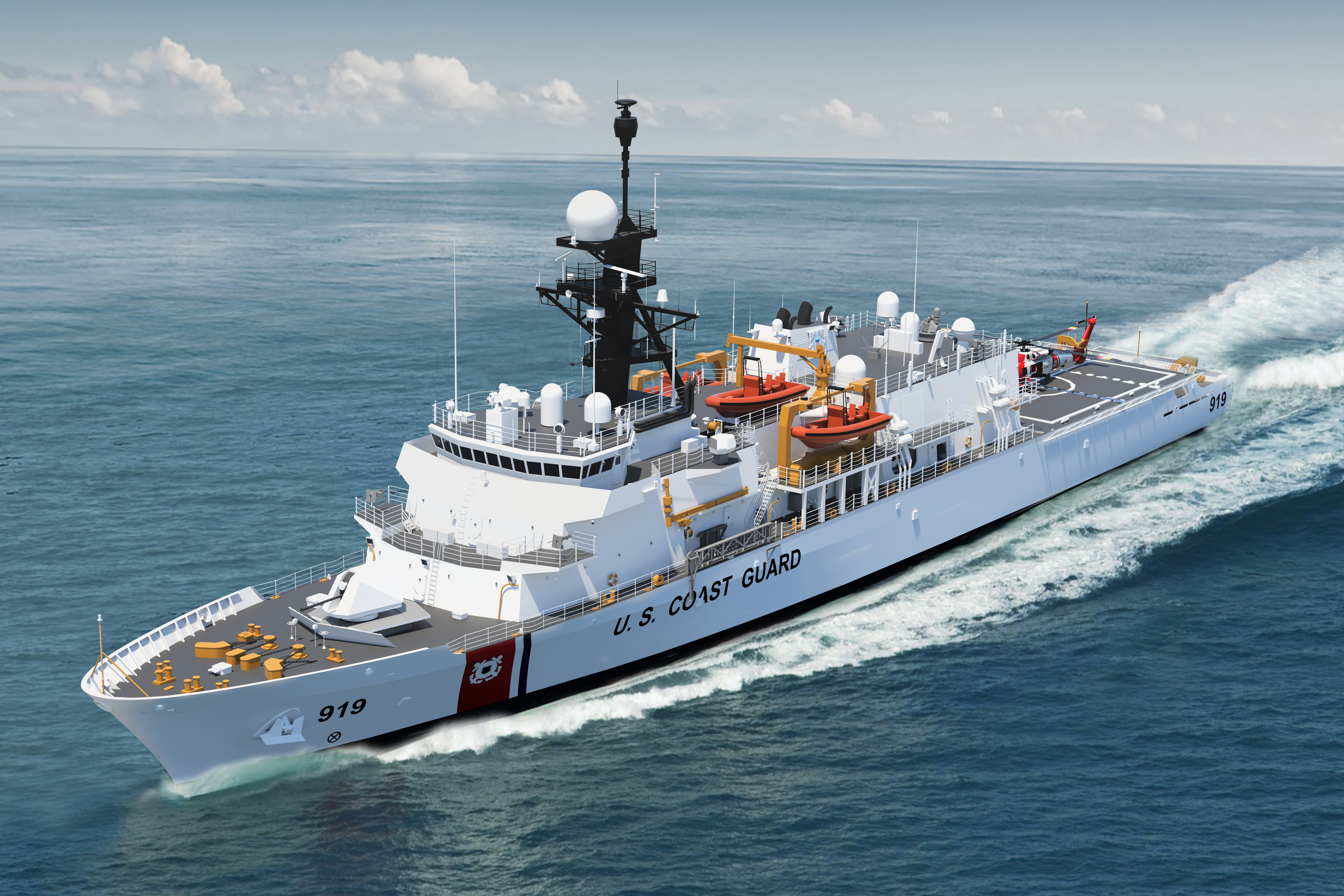 USCG Heritage-class Offshore Patrol Cutter bow (OPC) rendering