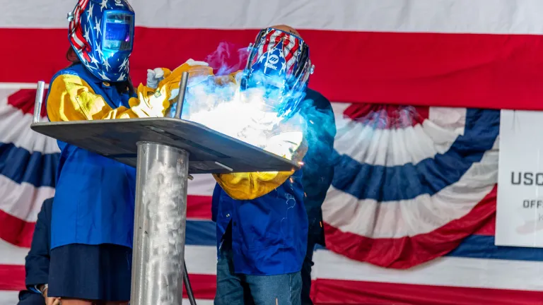 USCGC Heritage-class OPC ship sponsor, Meghan Seymour Pickering authenticates keel at keel laying ceremony