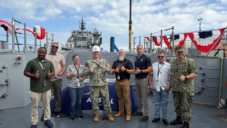 Austal USA and Navy personnel tied to the LCU program gather to celebrate delivery of LCU 1710